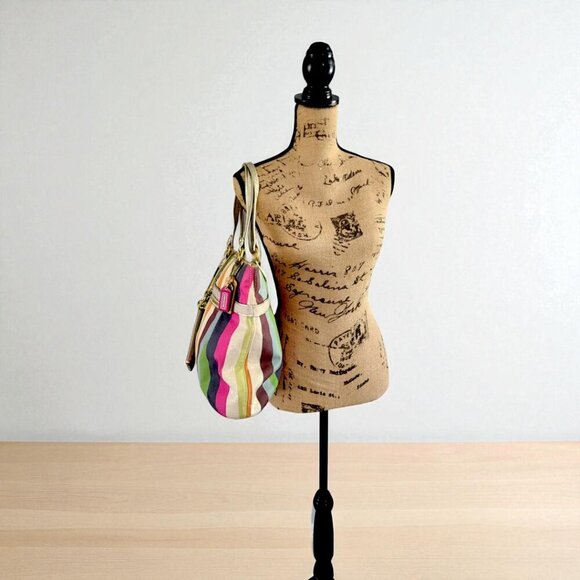 COACH 19021 Poppy Legacy Stripe Sequins  Tote & Wristlet - Picture 6 of 8